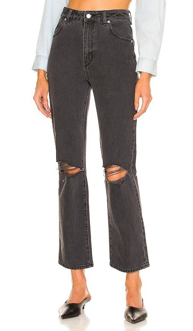 Rolla's Brad Black Worn Straight Jeans High Rise Distressed 27 x 29 Grunge Edgy